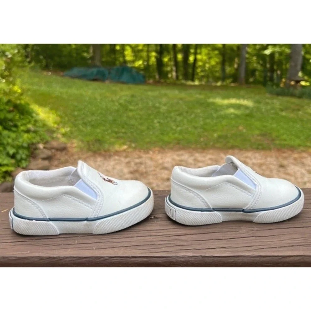 Polo Ralph Lauren Boys' Bal Harbour II Slip-On Sneakers Boys Toddlers Sz 4 White